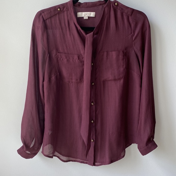 LOFT burgundy button-up blouse - Picture 5 of 6